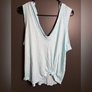 Free People Movement Tank Top Light Blue Knot Front Oversized Relaxed Fit Medium